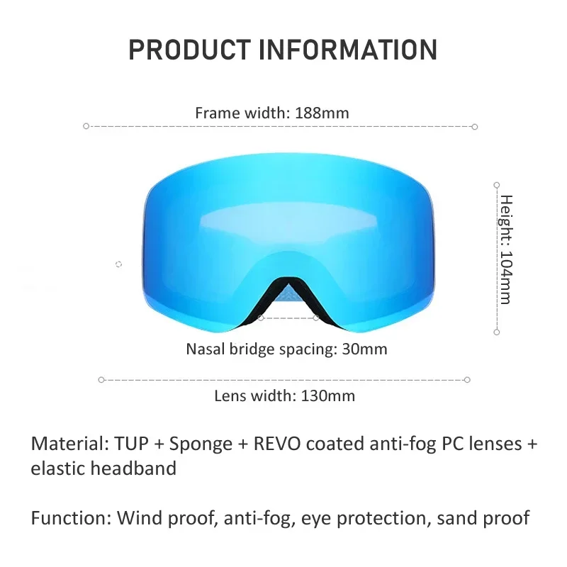 Frameless Ski Goggles REVO Interchangeable Coated Lens UV400 Protection Parent-child Snow Glasses for Men Women Kids Age 4-14