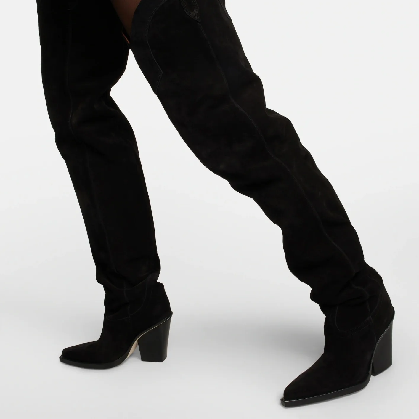 

Black Suede Leather Wedge Heeled Over The Knee Thigh High Boots Women Pointed Toe Chunky Heeled High Heel Knight Pants Boot