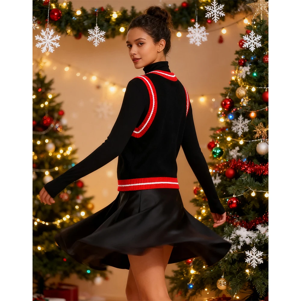 

Женский осенне-рождественский вязаный жилет с принтом снеговика, без рукавов, с v-образным вырезом, однобортный, облегающий, трикотаж, кардиган, рождественские майки