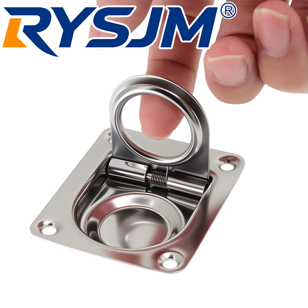 1PCS Marine Boat Stainless Steel Locker Pull Ring Handle Yacht Loaded Flush Lift Handle Mount Pull Ring Hatch Latch Lift Handle