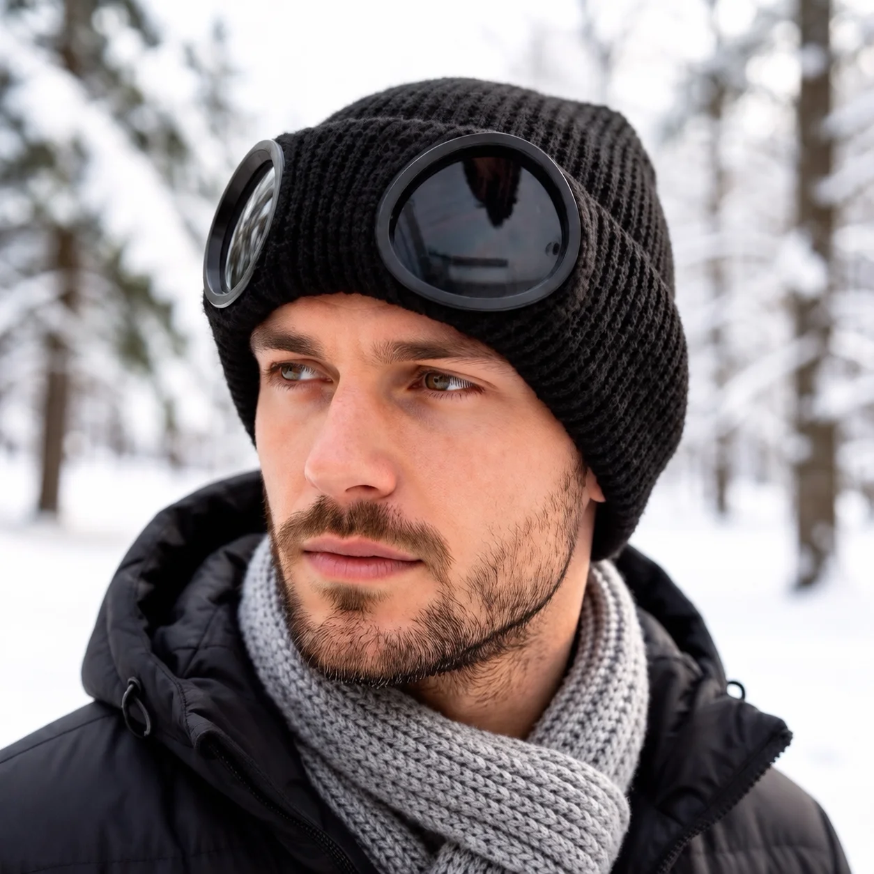 Brimless Knit Hat High Elastic Outdoor Skiing Hat Detachable Goggles Beanie Neutral Skullies And Beanies For Walking Cycling All
