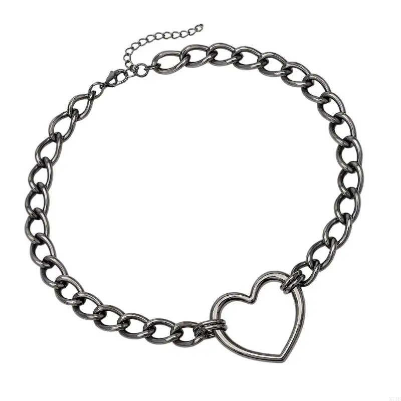  Stainless Steel Necklace with Open Heart Focal Point and Oval Links