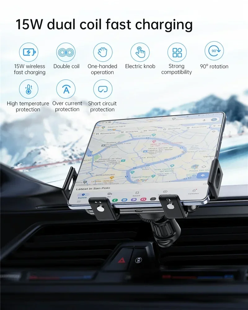 Car Wireless Charger Stand Car Phone Holder Mount 15W Fast Car Charging for iPhone Samsung Galaxy S23 S22 S21 Z Fold Flip 5 4 3