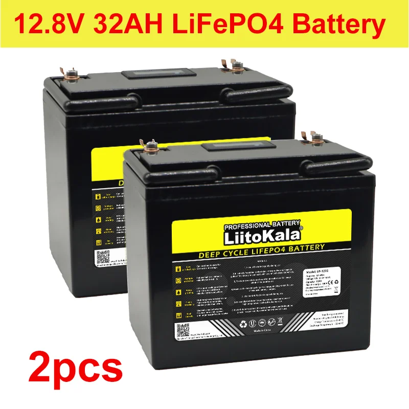 

2pcs LiitoKala 12.8V 32AH LiFePO4 Battery pack 12V 256w with BMS Lithium Iron Phosphate Batteries 4000 Cycles inverter Tax Free