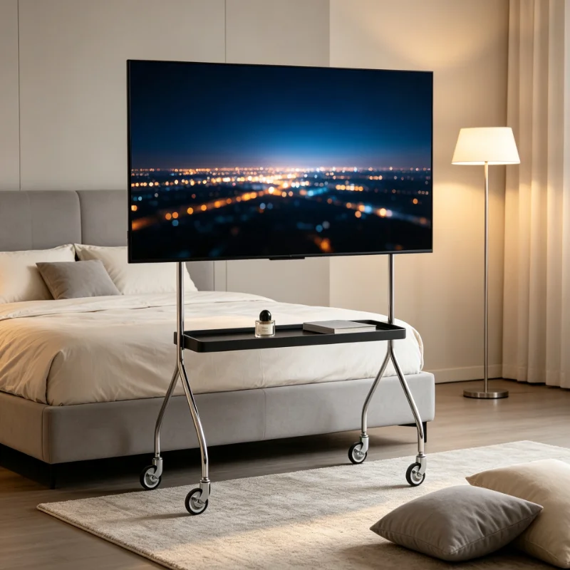 Mobile TV Stand 55 Inch Compatible For 32-75 In. TV With Solid Metal Body Smooth Lockable Wheels Luxury Design For Premium Home
