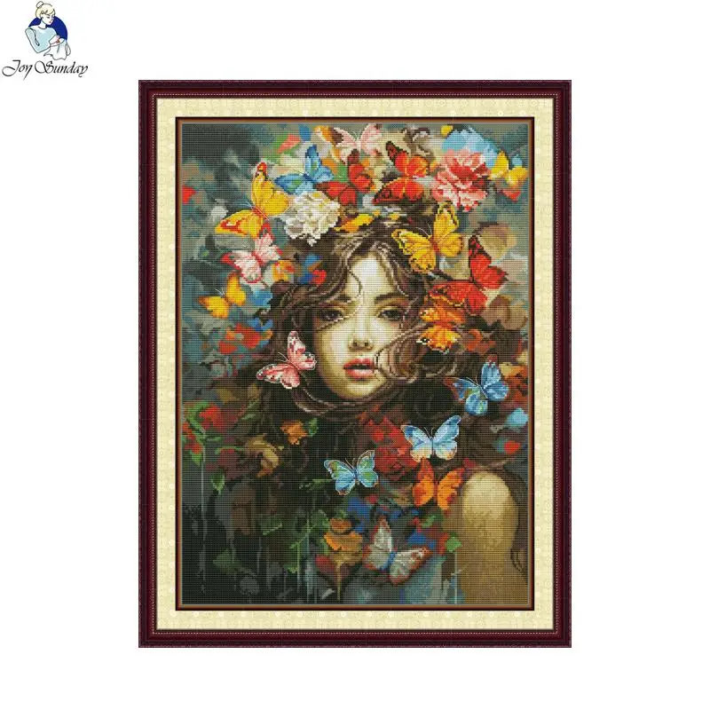 Joy Sunday Cross Stitch Complete Set Butterfly Beauty Pattern Handmade DMC 11CT 14CT 16CT Needlework DIY Embroidery Handicrafts