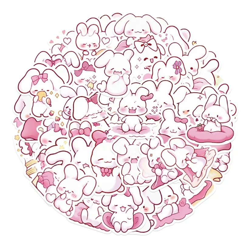 50 قطع الوردي الكرتون الأرنب ملصق الكمبيوتر المحمول دفتر الأستاذ حالة الهاتف كوب ماء الديكور ملصق مضاد للمياه