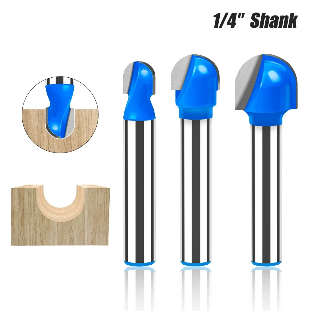 1-8pcs 6mm 1/4in Shank Round Nose Cove Box Router Bit Cutting Diameter Double Flute Core Box Woodworking Tool for Edge Forming