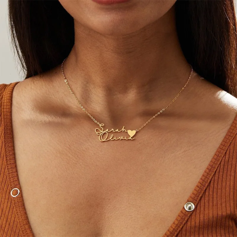 مخصص الفولاذ المقاوم للصدأ اسم القلائد للنساء ، شخصية قلادة جانبية ، مجوهرات الزفاف ، هدية عيد الميلاد ، BFF