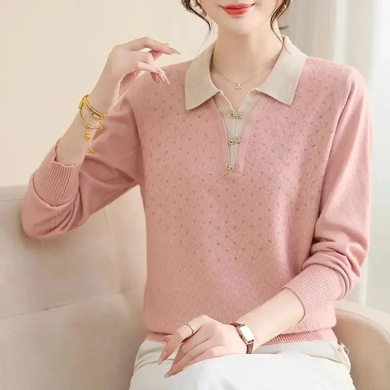 

Solid Color Pullover Long-sleeved Sweater Lapel Fashion Casual Sweater Top