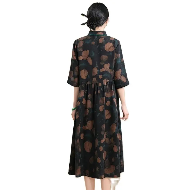 BirdTree 100%Mulberry Silk Dresses, Women's XiangYunSha Short Sleeve, Chinese Loose Large Mom Dress, 2024 Summer New D44433QM