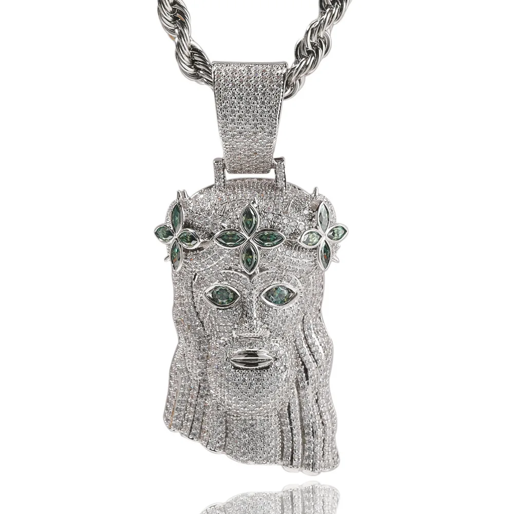 Jes Jesus Head Shape Bling Bing Iced Out Pendant Necklace Rock Rapper Fashion Hip Hop Jewelry BP306