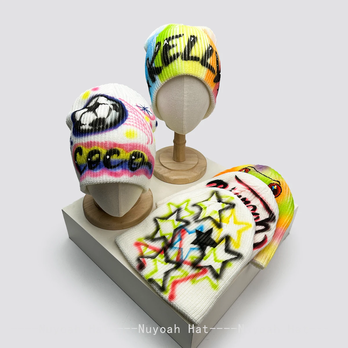 New Men Women Cartoon Color Block Hand-drawn Star Letter Frog Knitted Hats Warm Interesting Versatile Beanies Casual Fashion Ins