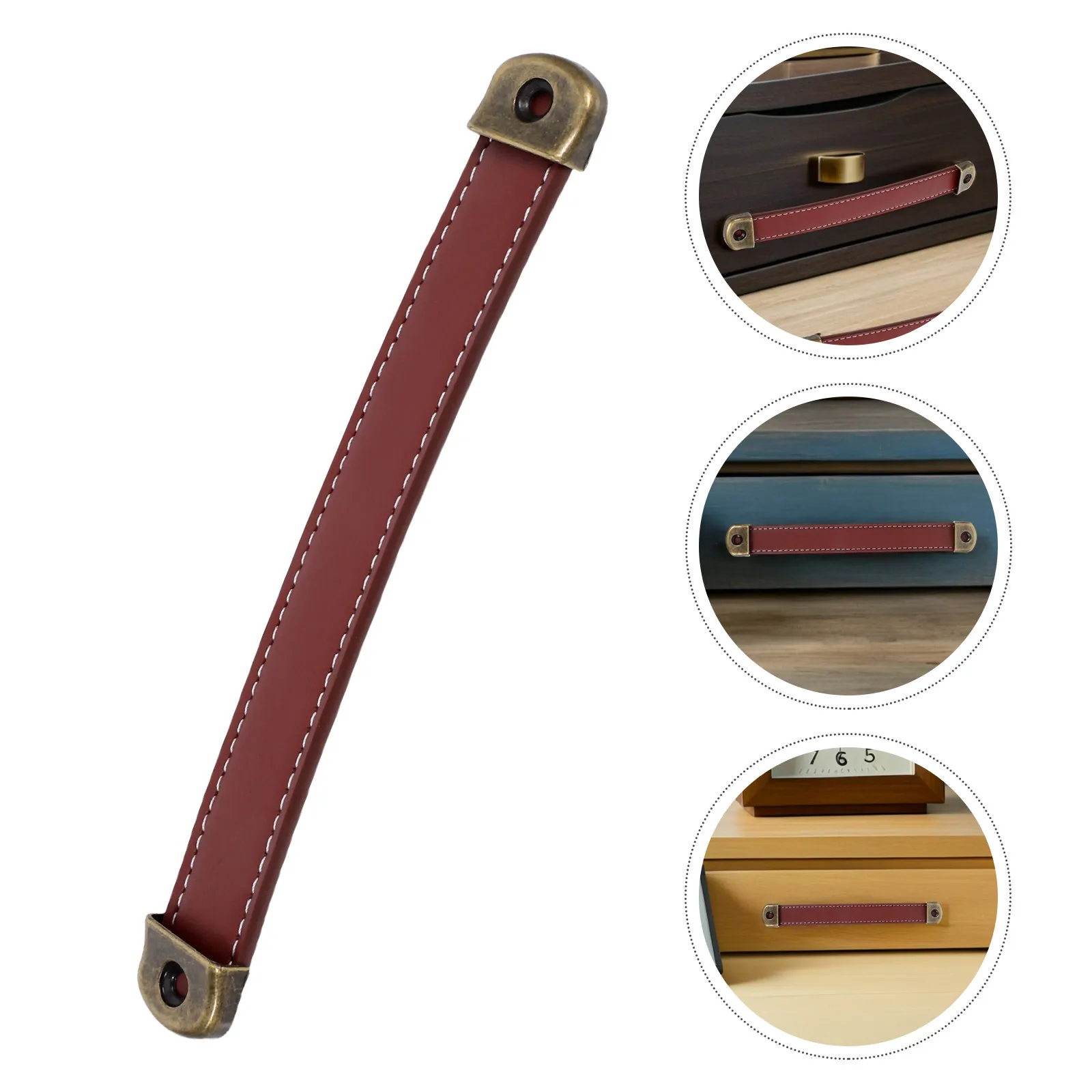 2Pcs Retro PU Cabinet Handles Brown Vintage Drawer Pulls Dresser Wardrobe Door Replacement Furniture Hardware PU Cabinet Handle