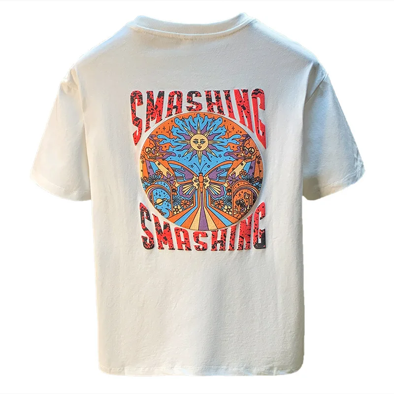 2025年夏用レトロプリントTシャツ、薄手、多用途、ファッショナブル、ハイエンド、トレンディ、カジュアル半袖トップス