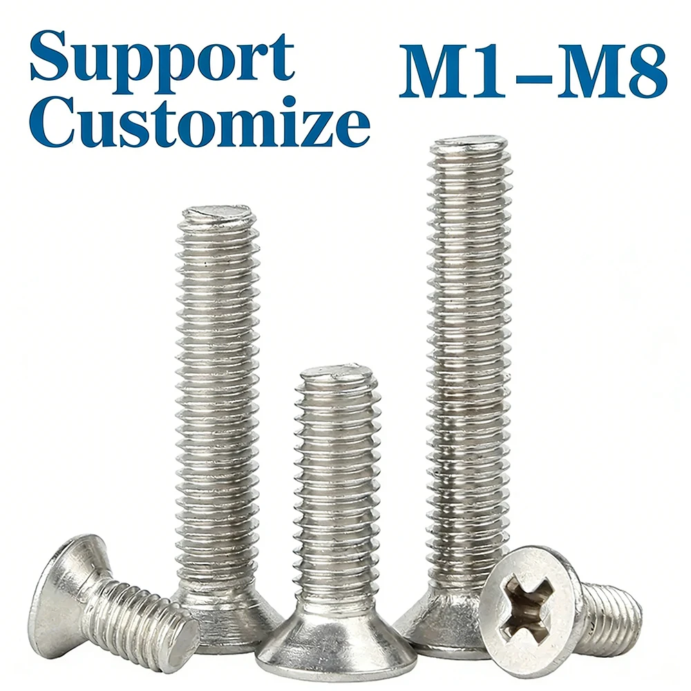 5-50pcs M1 M1.2 M1.4 M1.6 M2- M6 M8 304 Stainless Steel  Cross Phillips Flat Countersunk Head Screw Bolt Support Customize