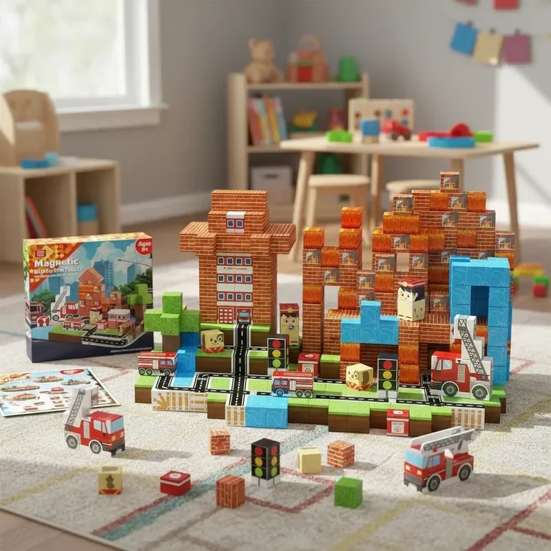 Magnetyczny zestaw konstrukcyjny 100 elementów, dowolny kształt, miejski, konsumpcyjny, trójwymiarowy, DIY, dekoracja, zabawka edukacyjna STEM dla dzieci, prezent świąteczny, eleganckie opakowanie.