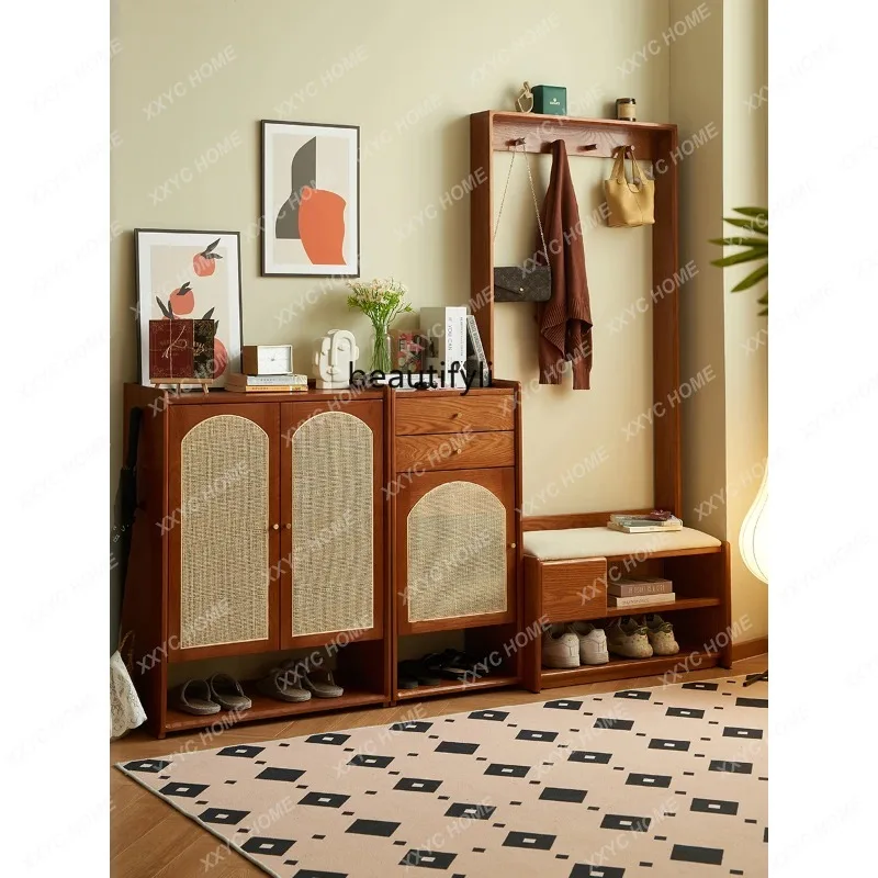 XX Medieval home shoe change stool door household solid wood entrance can sit shoe cabinet integrated small apartment