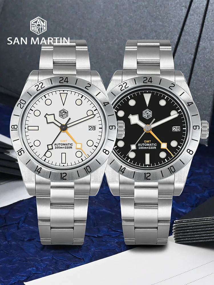 San martin novo 39mm relógio mecânico automático gmt nh34 relógio esportivo de aço inoxidável safira luminosa à prova d'água para homens relogio