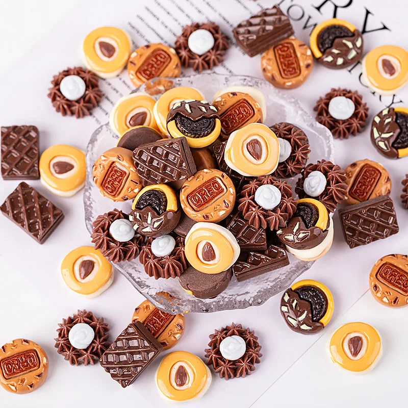 5pcs Mini Chocolate Cookies Cake Nut Dessert Cake Model Kitchen Scene Resin DIY Doll Accessories Decoration Home Decor Crafts