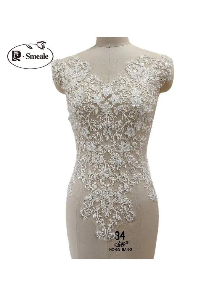 Perlen Pailletten Spitze Stoff Patch, Brust Blumen, 3D Brautkleid Applique, DIY Braut Kopf bedeckung – Detail 2