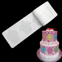 CT-5009 Cupcake Shapes Lace Soft 100% Platinum Silicone Cake Fondant Embossing Gum Paste Decorating Mold Tool