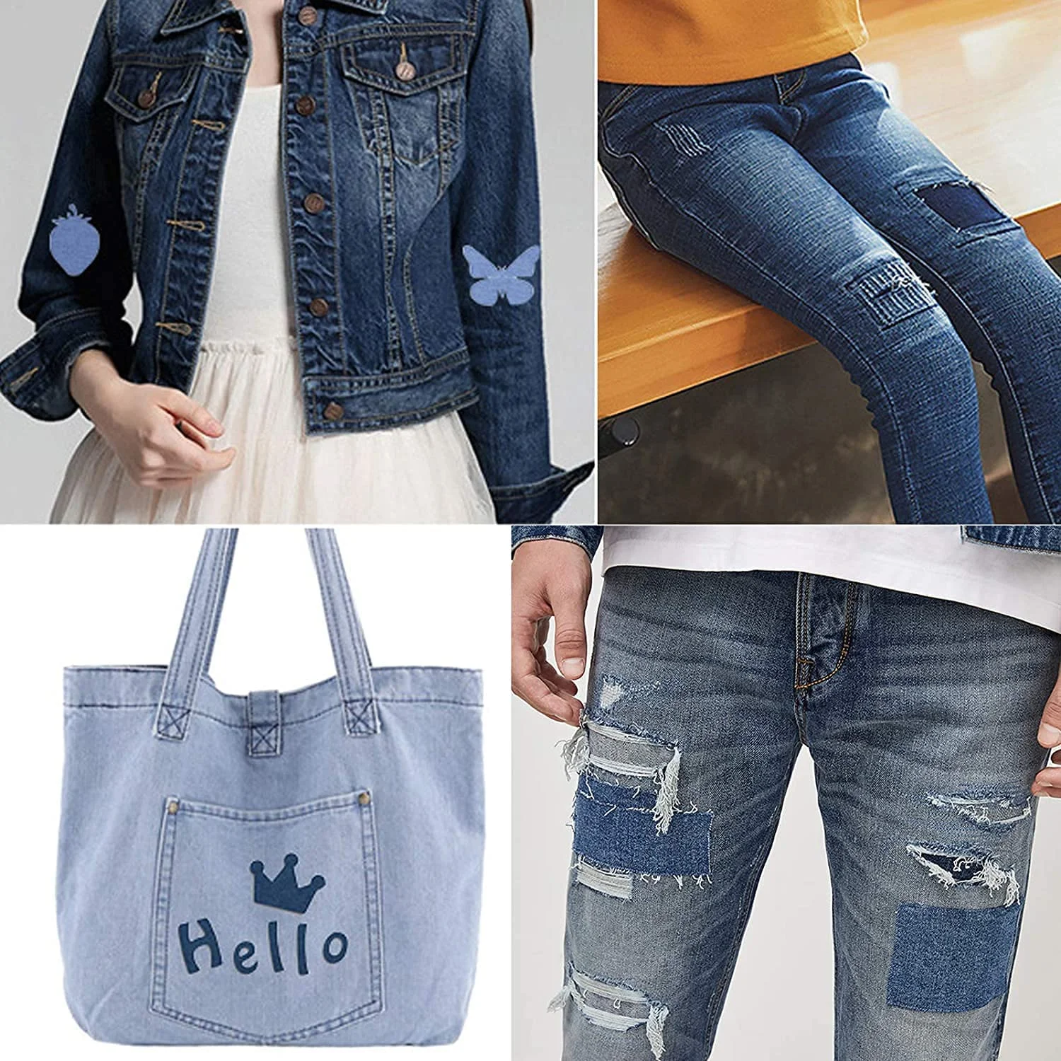 HTVRONT 20pc Jeans Denim Patches Iron On Elbow Knee Patches DIY Repair Kits For Clothing Pants Apparel Embroidered Sewing Fabric