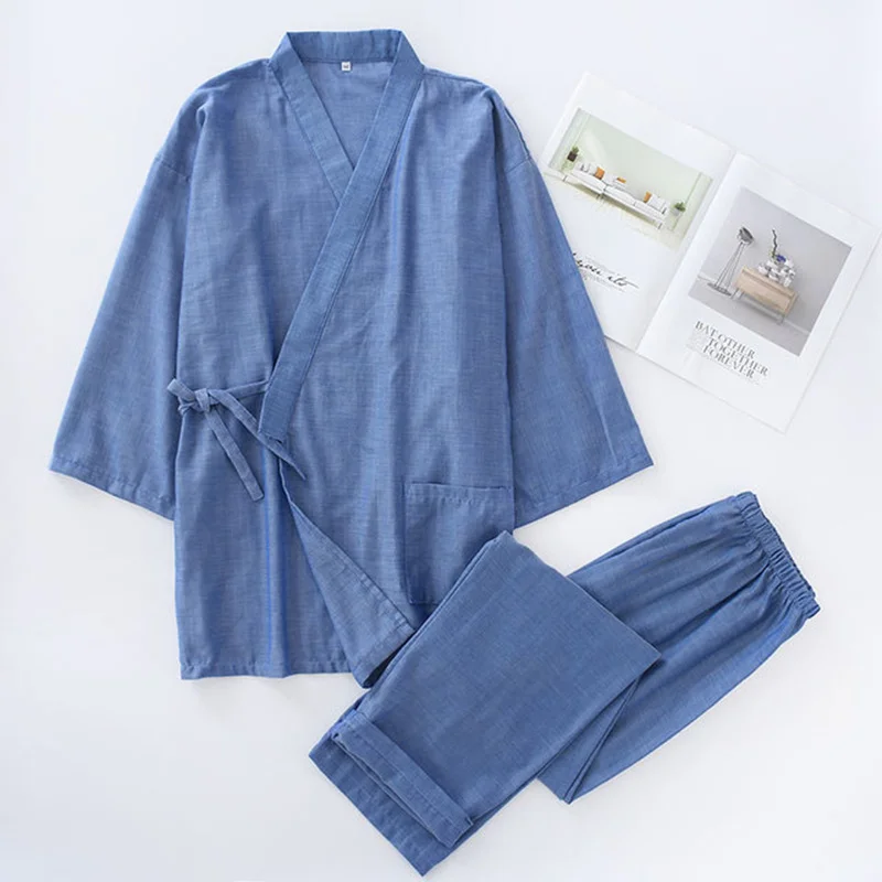 

Pure Cotton Japanese Kimono Traditional Summer Autumn Pajamas Set Yukata Women Men Causal Long Sleeve Home Clothes Kimono Suit