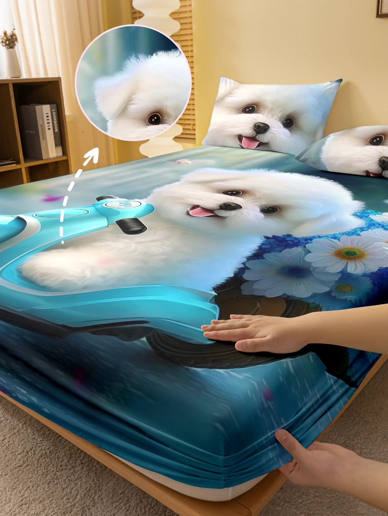 

1 cartoon cute Animal Dog digital printed frosted Fitted Sheet,bedroom printed bed cover,bedding(No pillowcase)