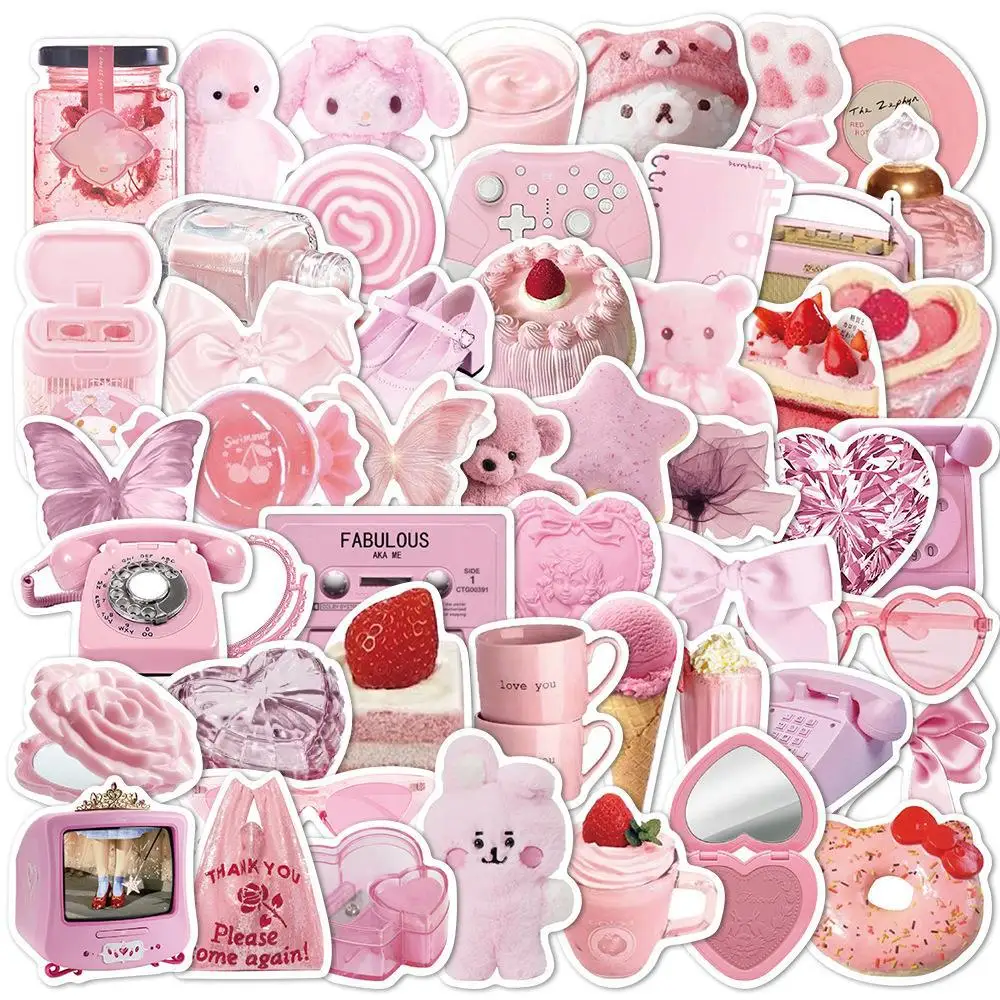 10/30/50PCS Trend Cute Pink Girl Heart Cartoon Graffiti Helmet Cup DIY Waterproof PVC Children\'S Toy Handbook Sticker Wholesale