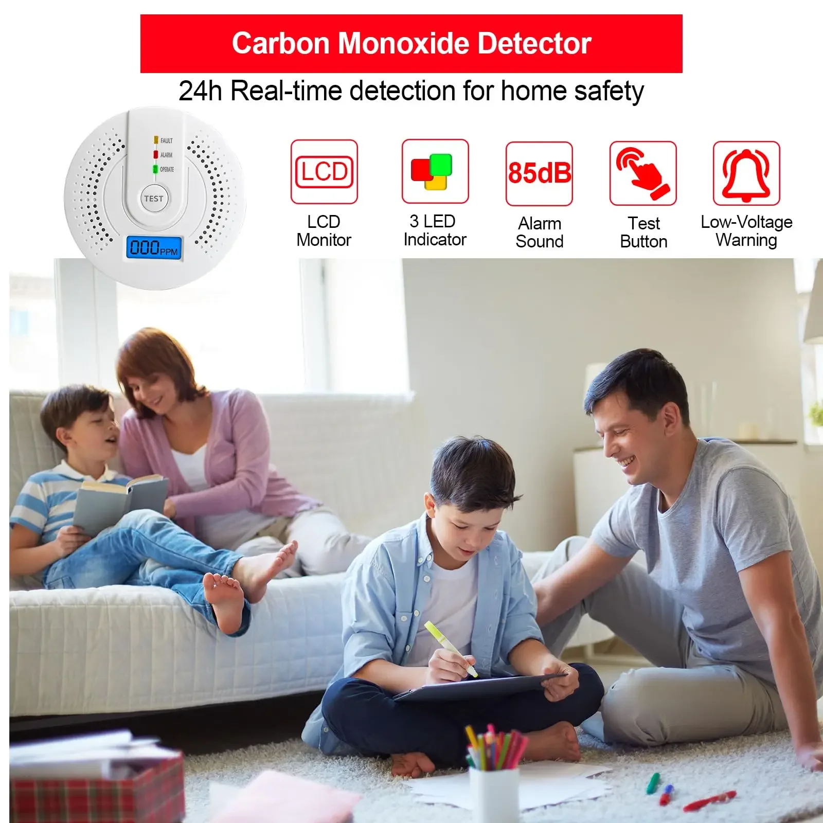 Carbon Monoxide Detector,Battery Operated High Accuracy CO Alarm Detector Monitor with Digital Display for Catering Home Kitchen