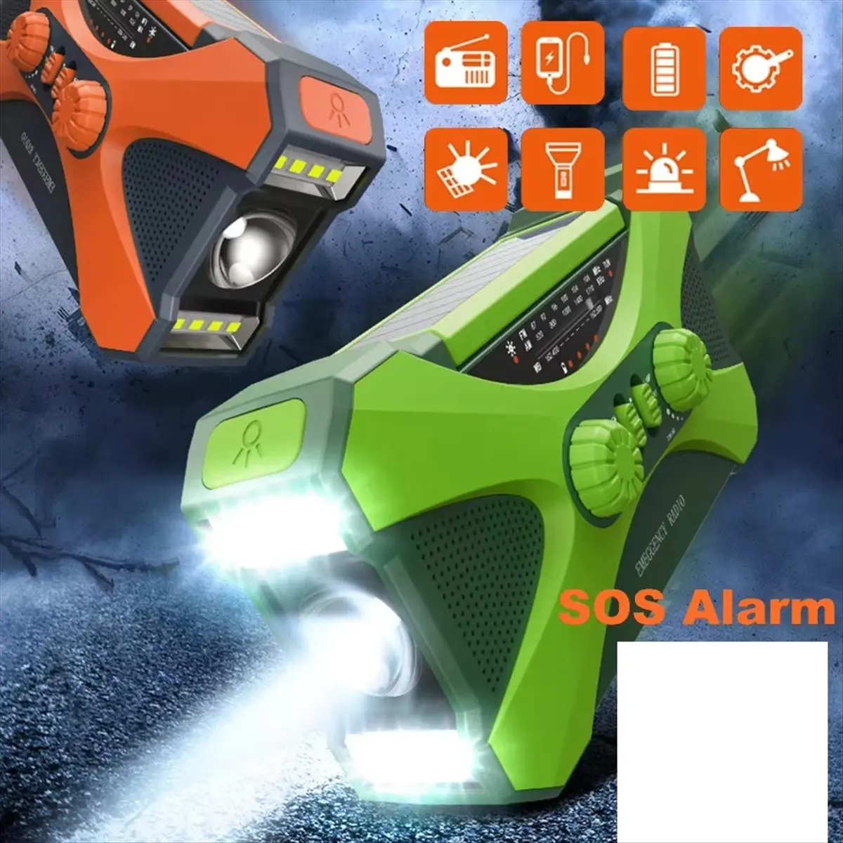 Solar Emergency Radio 10000mAh, Hand Crank, AM/FM/NOAA, SOS Alert, Flashlight, Reading Lamp, Phone Charger A