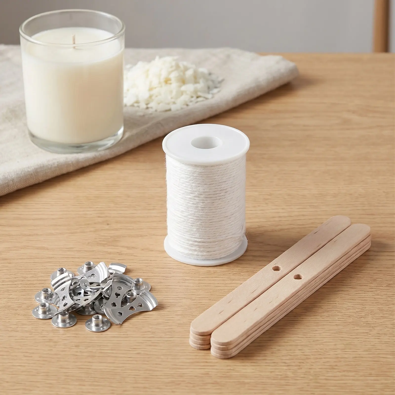 1Set Wicks Cotton Roll 200 Feet with 100 Metal Tabs and 5 Centering Devices for Container Making Soy Beeswax