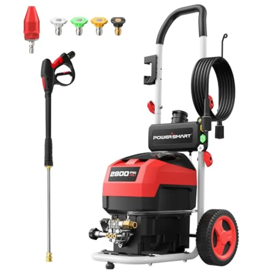 

Электрическая мойка высокого давления 2800 PSI с расходом 2,0 галлонов в минуту, 8-дюймовыми колесами, 5 насадками и пеногенератором 1,5 л для уборки патио, автомобилей, подъездных путей, заборов и дома