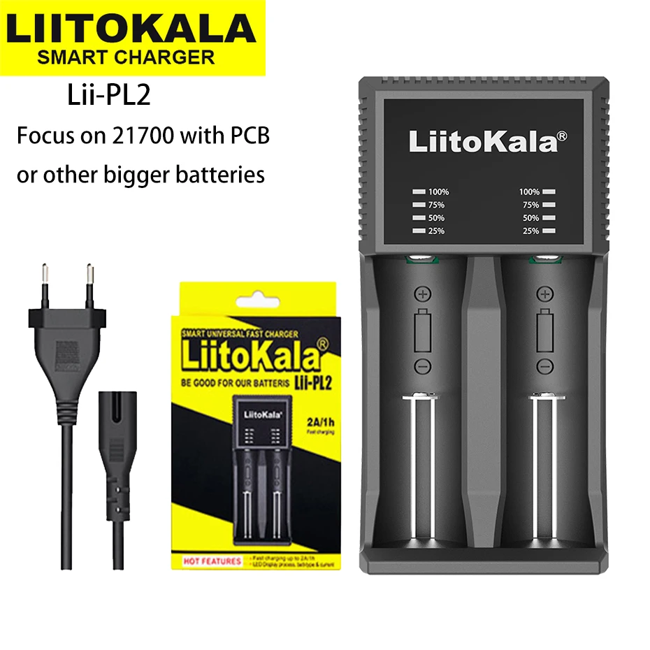 LiitoKala Lii-PL2 شاحن عالمي ذكي تهمة 1.2 فولت نيمه AA 3.7 فولت ليثيوم أيون 18650 21700 أو أكبر بطارية 26650 21700 مع PCB