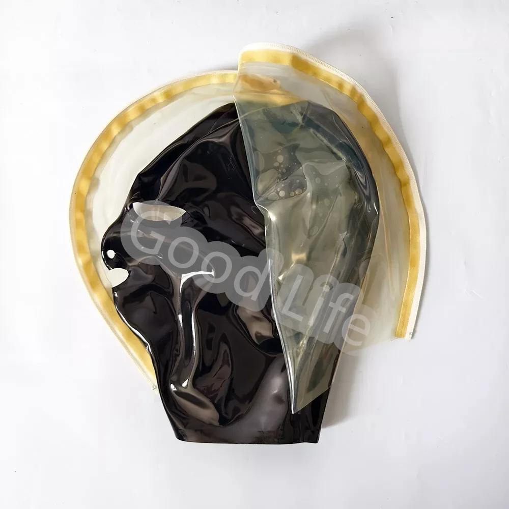 Latex Rubber Gimp Hood Black and Fixed Transparent Color  With front and Rear Zipper