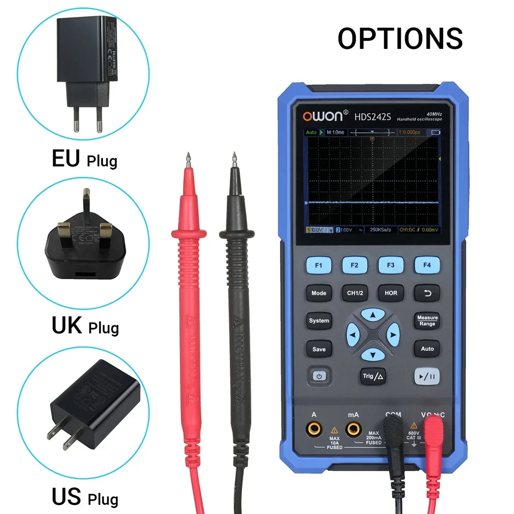 OWON HDS242/HDS242S /HDS272/HDS272S 2-CH Handheld Oscilloscope Multimeter Waveform Generator 40/70MHz 3-in-1 Multifunctional Tes