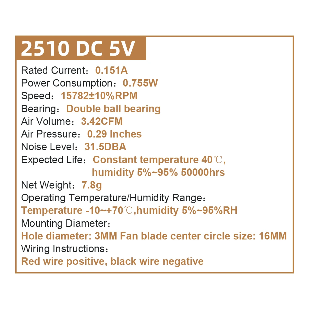 Trianglelab ®   Nowy Cichy Wentylator DC2510 2.5CM 25*25*10MM Wentylator Chłodzący 5V24V do Lampy Projekcyjnej Laserowej, Hotendu, Ekstrudera Drukarki 3D — zdjęcie produktu 5