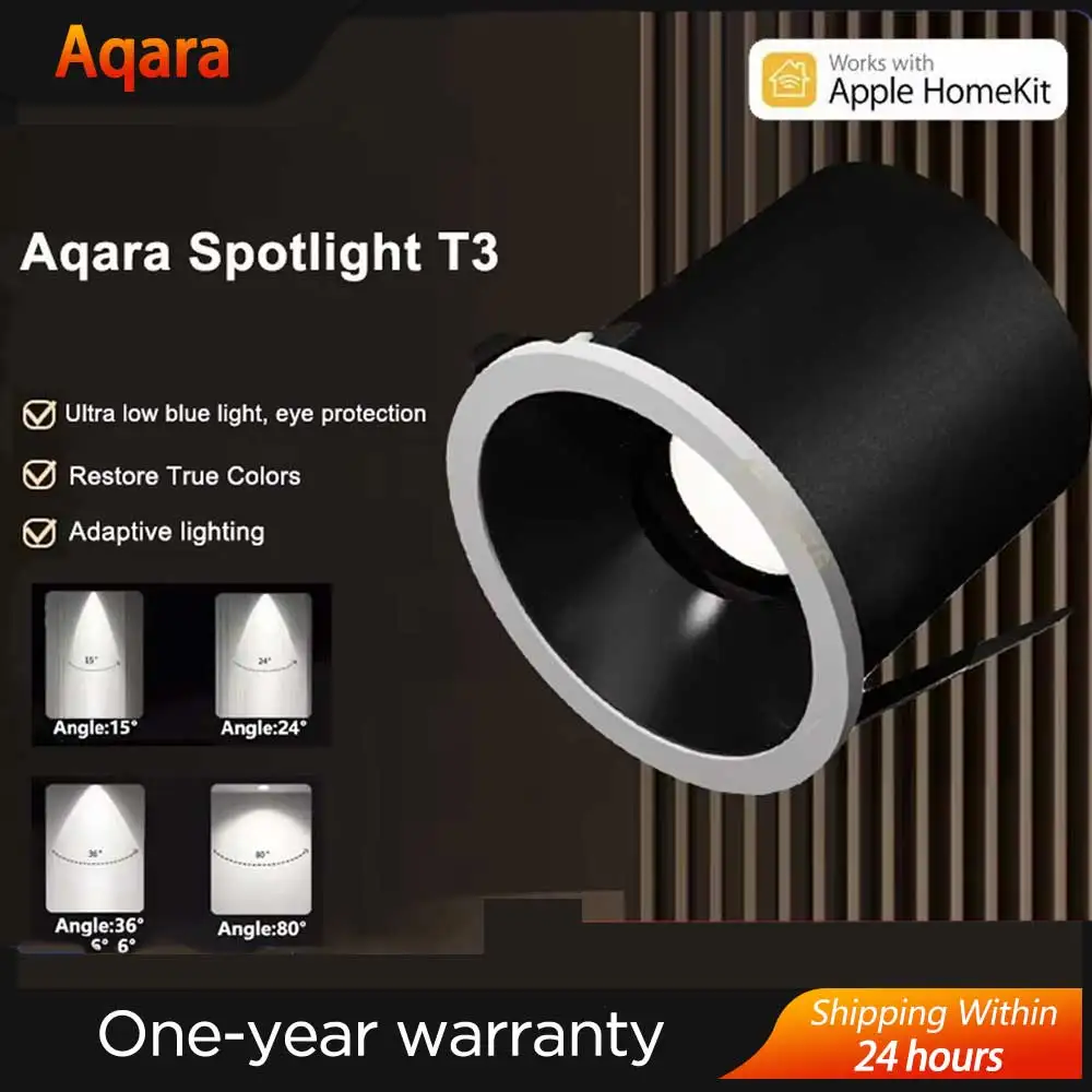 

Умный прожектор Aqara T3 Zigbee 3,0, круглый светильник с затемнением, 6 Вт, угол луча 15 ° 24 ° 36 ° 80 ° Адаптивное освещение с затемнением Homekit