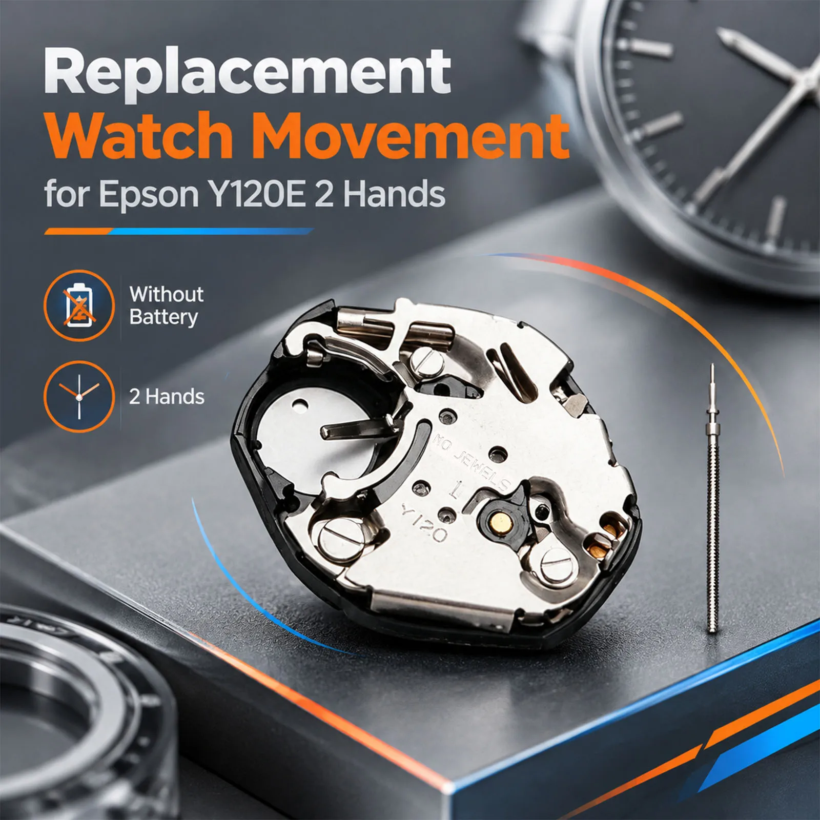 For Epson Y120E Quartz Movement 6 3/4 X 8 Ligne 15.3X17.8mm 2 Hands 377 Battery Replacement For Seiko SII Shiojiri