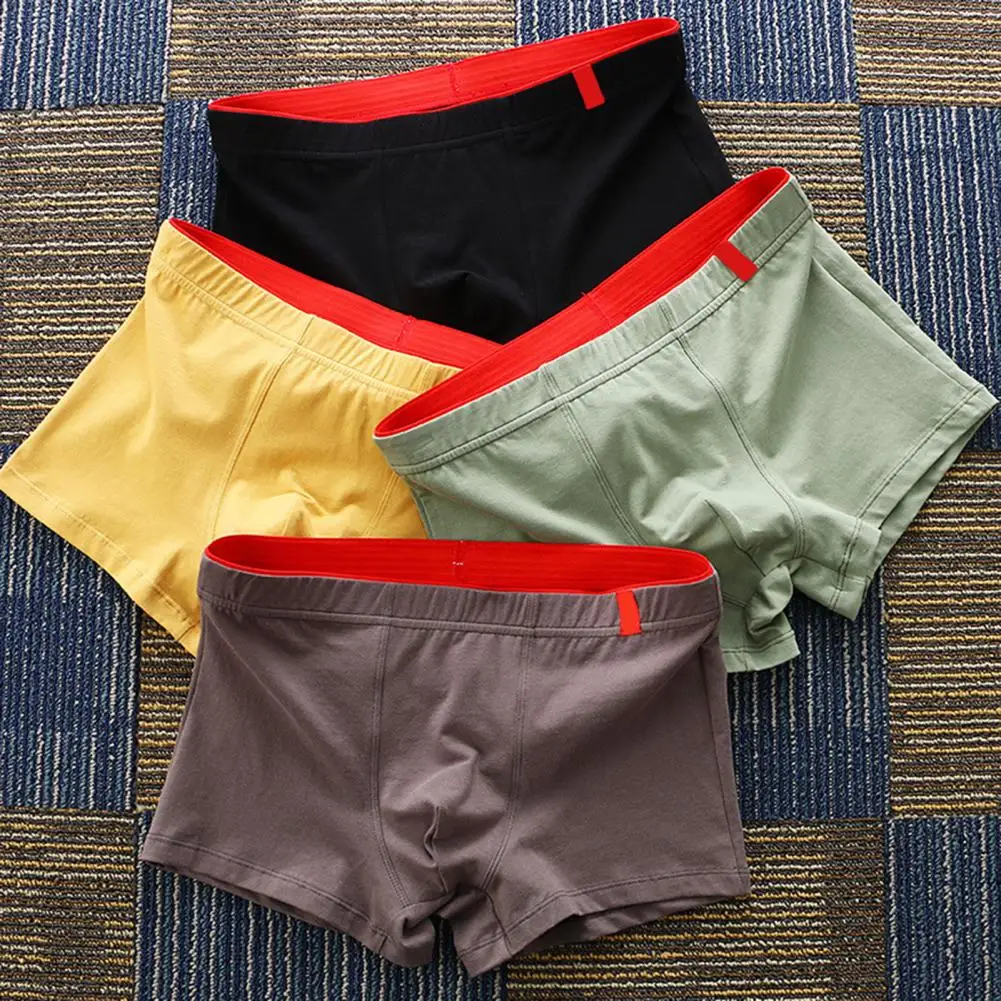 

Men Cotton Boxer Breathable Men Underwear Men's Mid-rise Boxer Underwear Elastic Waistband U-convex Shorts Soft Fabric