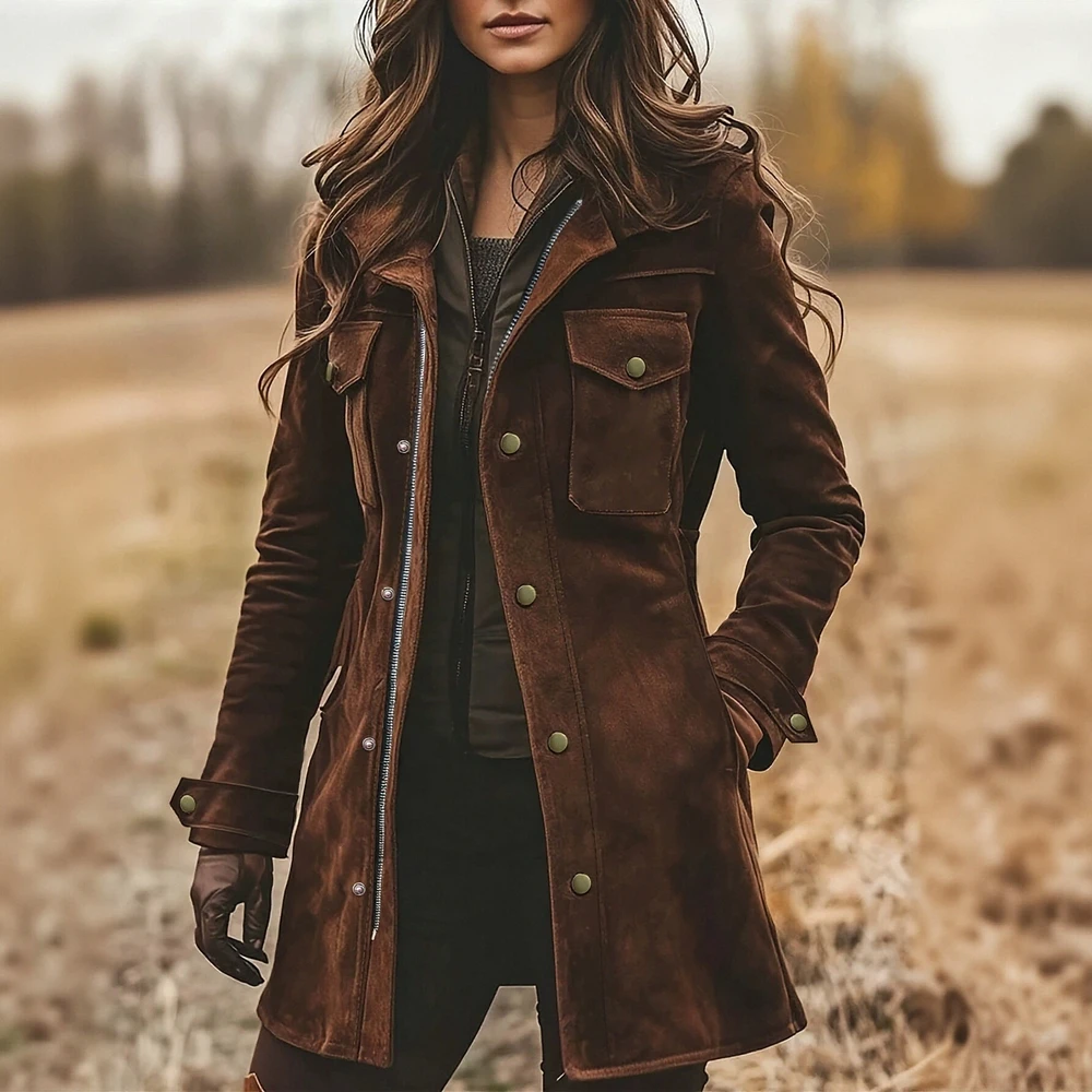 سترة شتوية نسائية برقبة دائرية ملابس خارجية كاجوال أنيقة للطقس البارد #6