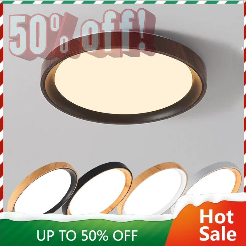 2026 Modern LED Ceiling Light Imitation Wood Bedroom Lighting Circular Study Bright Color Indoor Home Decoration Living Room