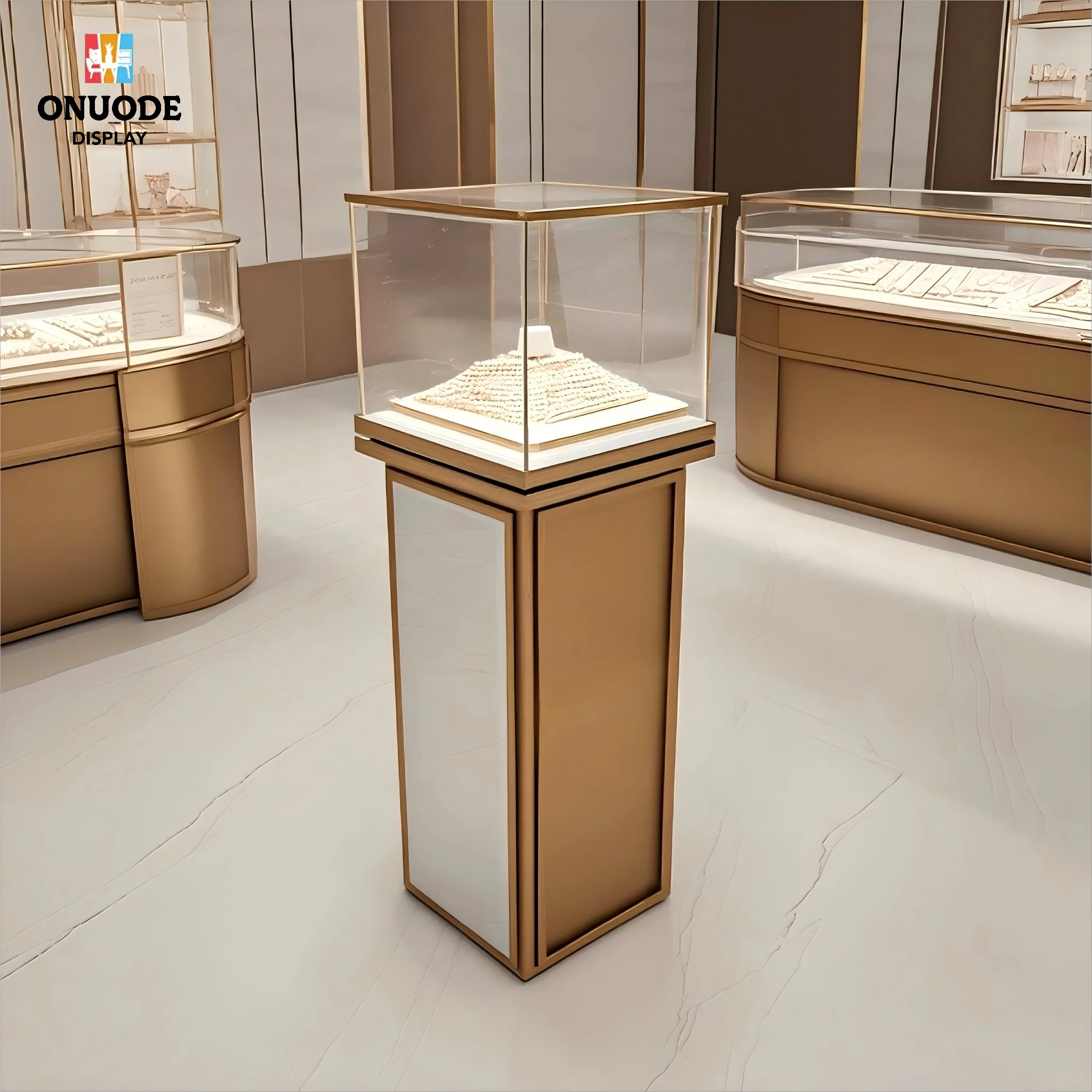 Custom.High-end Small Jewelry Display Stand Custom Corner Tower Jewelry Showcase Glass Case White Jewelry Window Display Cabinet
