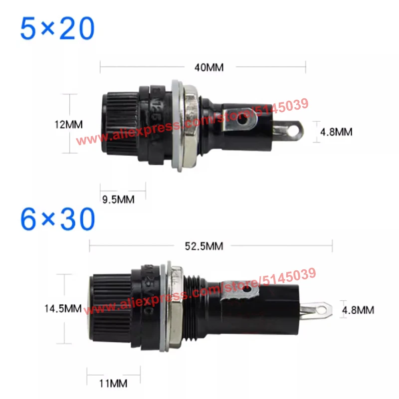 10PCS 5*20mm 6*30mm Spiral Type Glass Tube Fuse Holder For 5x20mm 6x30mm Fuse Holder Glass Fuse