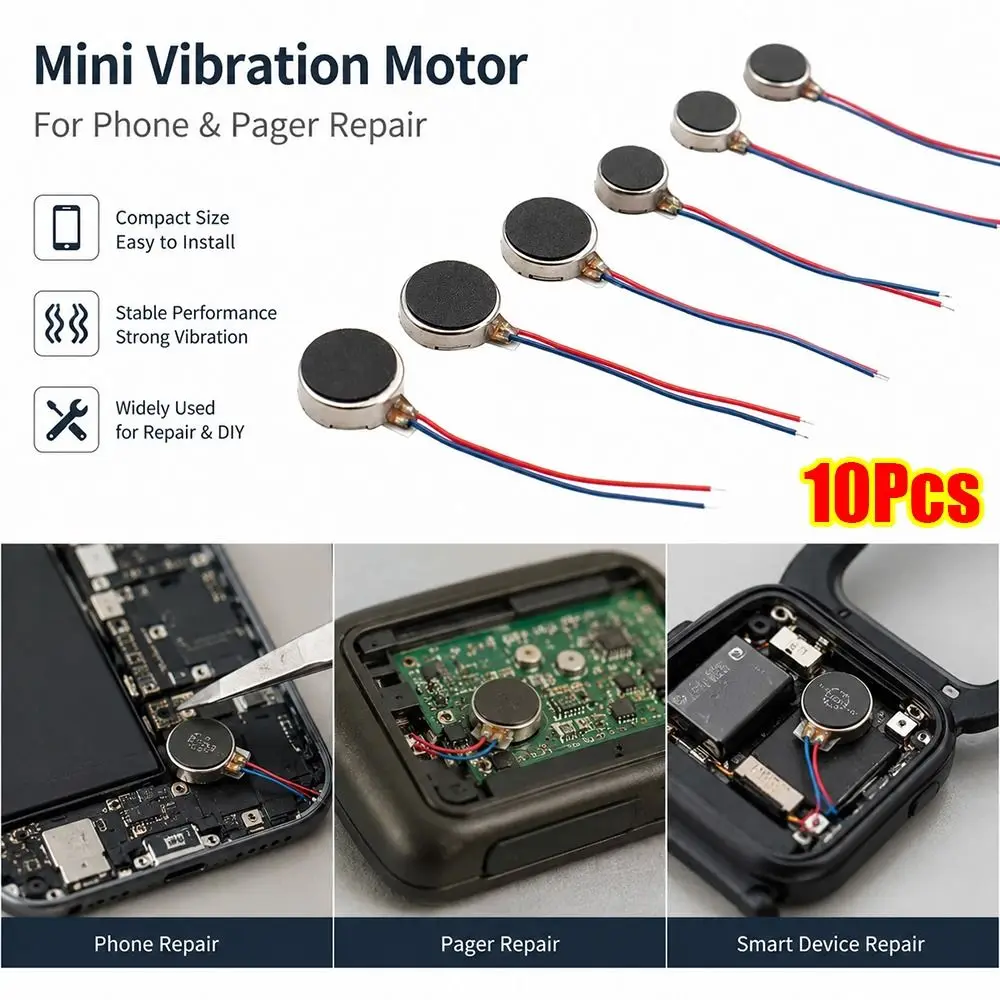 10Pcs DC 3V 3-5V Micro Vibration Motor 1027 1030 1034 1234 10000-12000rpm Flat Vibration Motor 8mm 10mm Copper Alloy Shell