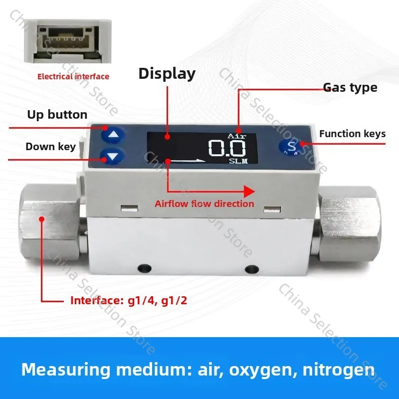 Digital Display High Precision TC5200 Thermal Gas Mass Flowmeter Air Nitrogen Oxide Helium Micro