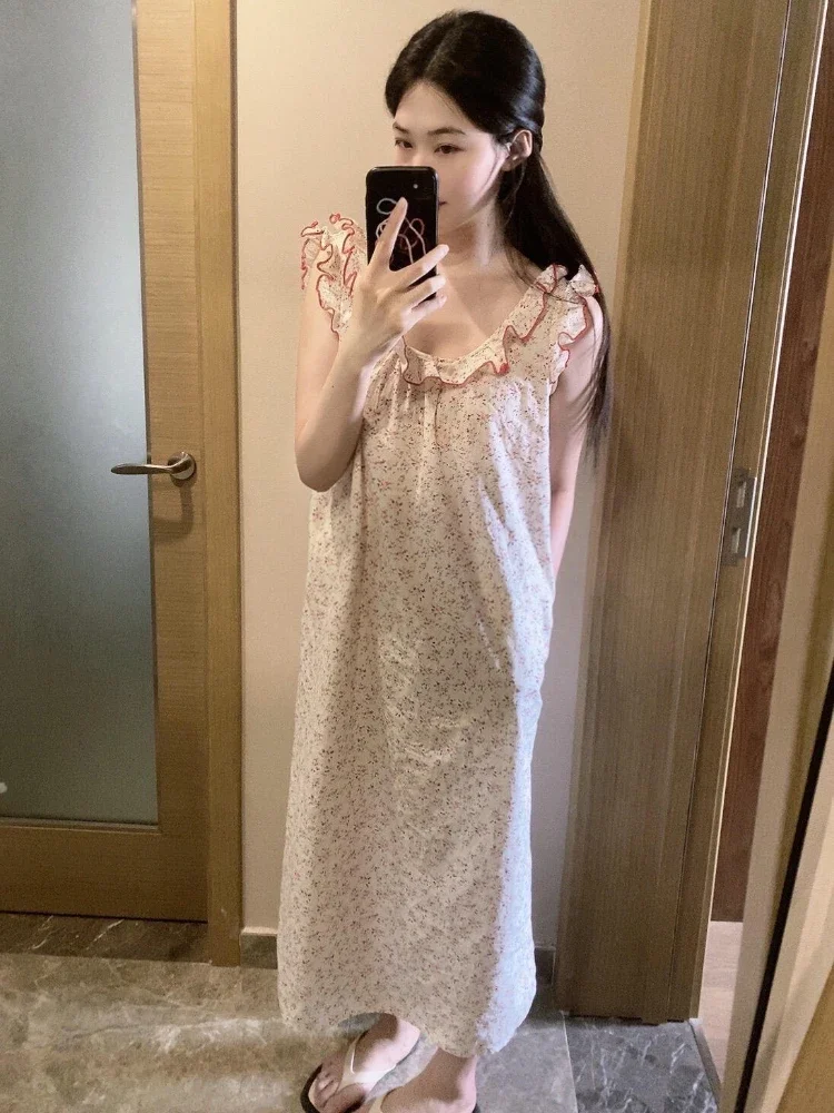 Douce chemise de nuit florale pour femme, vêtements de nuit baggy doux et doux, vêtements pour étudiants assortis, décontracté, Ulzzang, maison