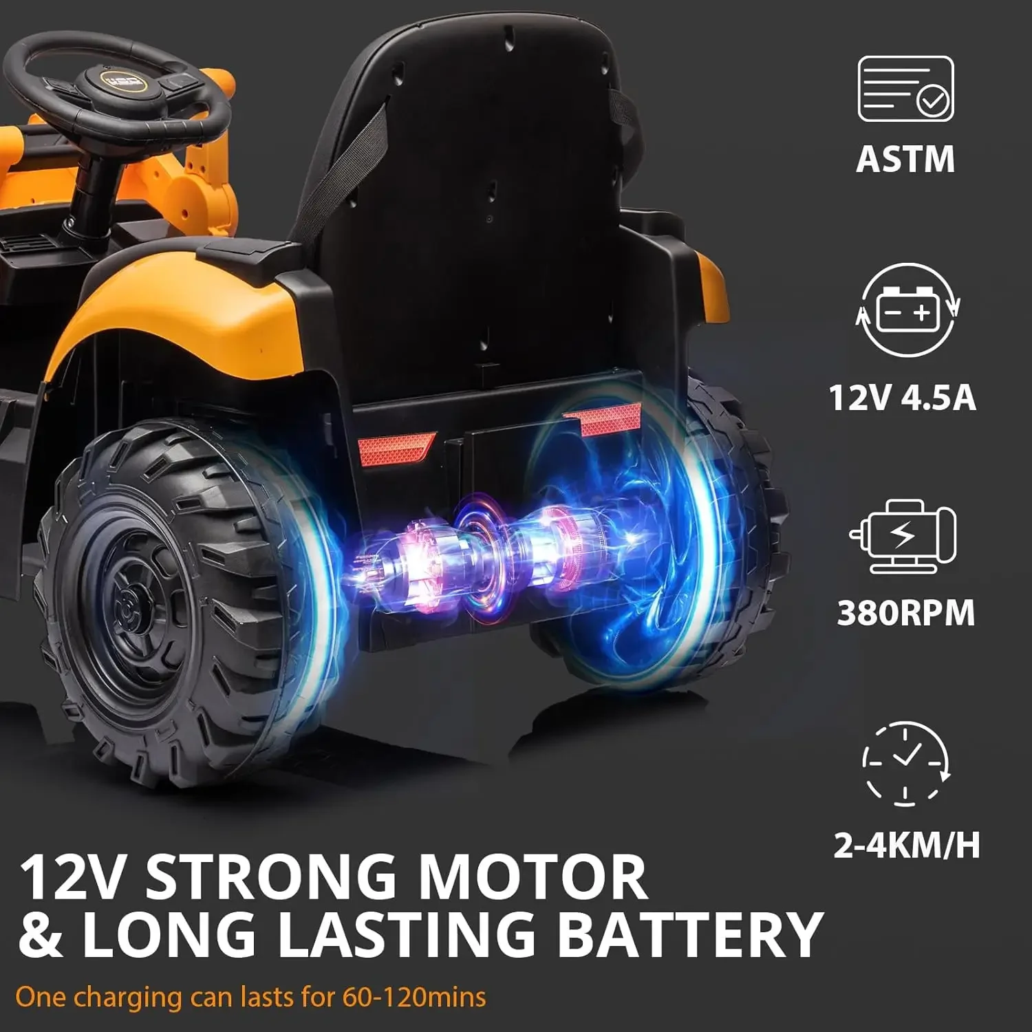 4 in 1 Ride on Excavator, 12V Licensed JCB Excavator Ride on Toy with Remote Control, Front Loader, Horn and EVA Tires