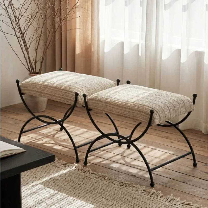 French retro shoe footrest ottomans changing makeup stool metal soft bag pedal dressing stools hallway ottoman home furniture
